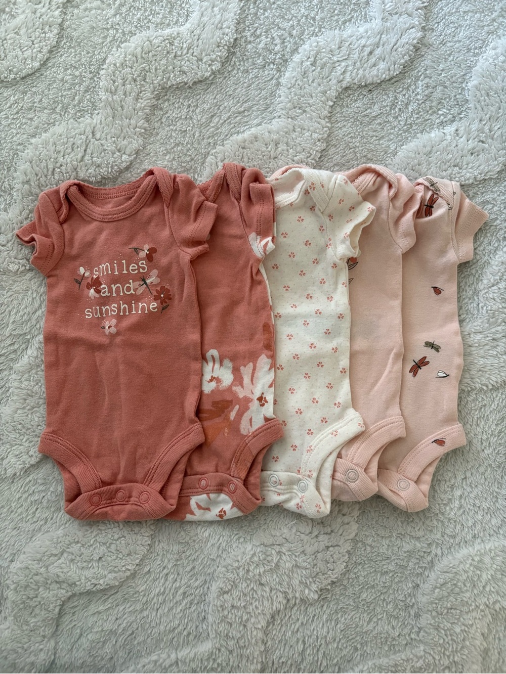 Premie Carters Pink Floral & Cream One-Piece Bodysuit Set